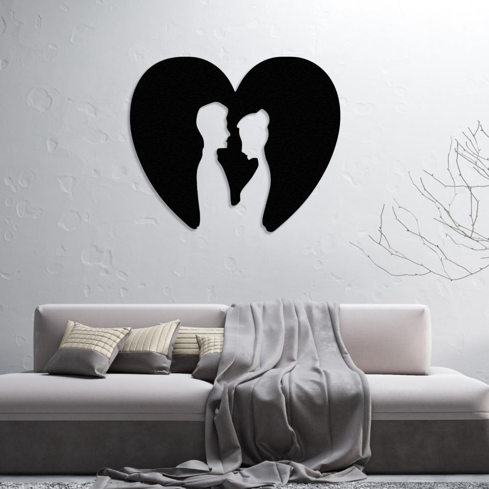 Couple Heart Silhouette Metal Wall Art in a living room