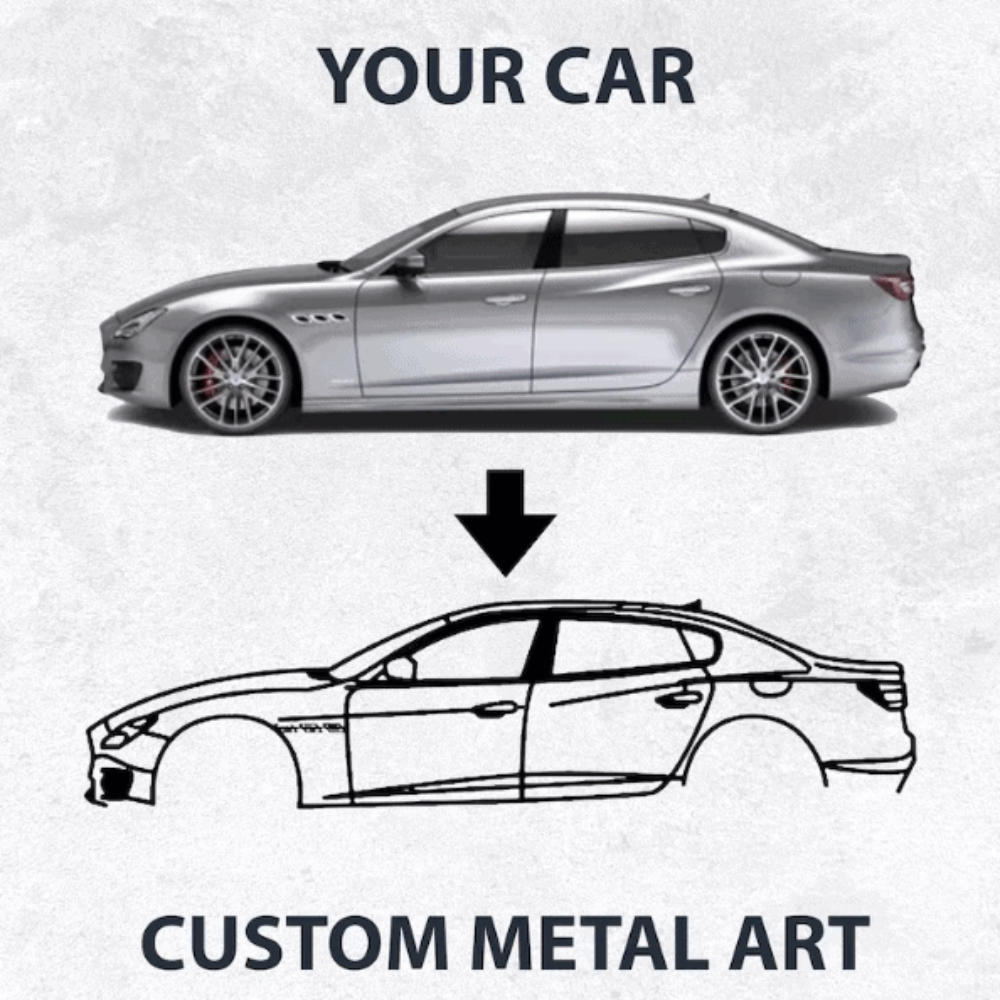 Custom Car Silhouette Metal Wall Art made from a customer car photo