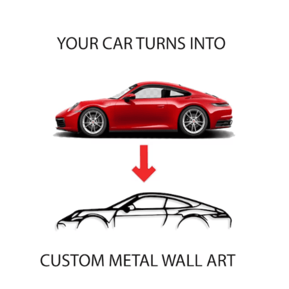 Custom Car Silhouette Metal Wall Art made from a customer car photo