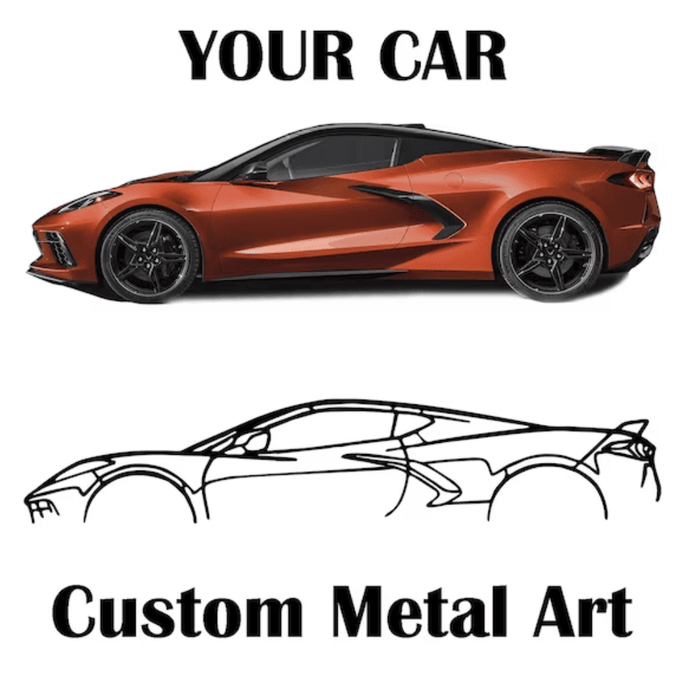 Custom Car Silhouette Metal Wall Art made from a customer car photo