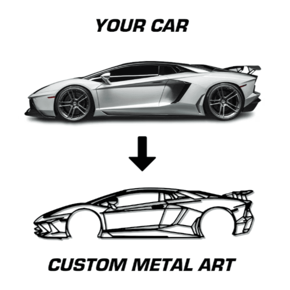 Custom Car Silhouette Metal Wall Art made from a customer car photo