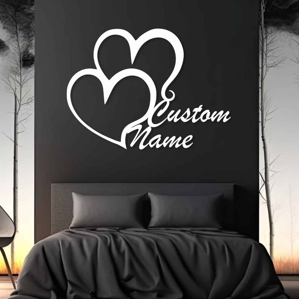 Personalized Double Heart Metal Wall Art with personalized text