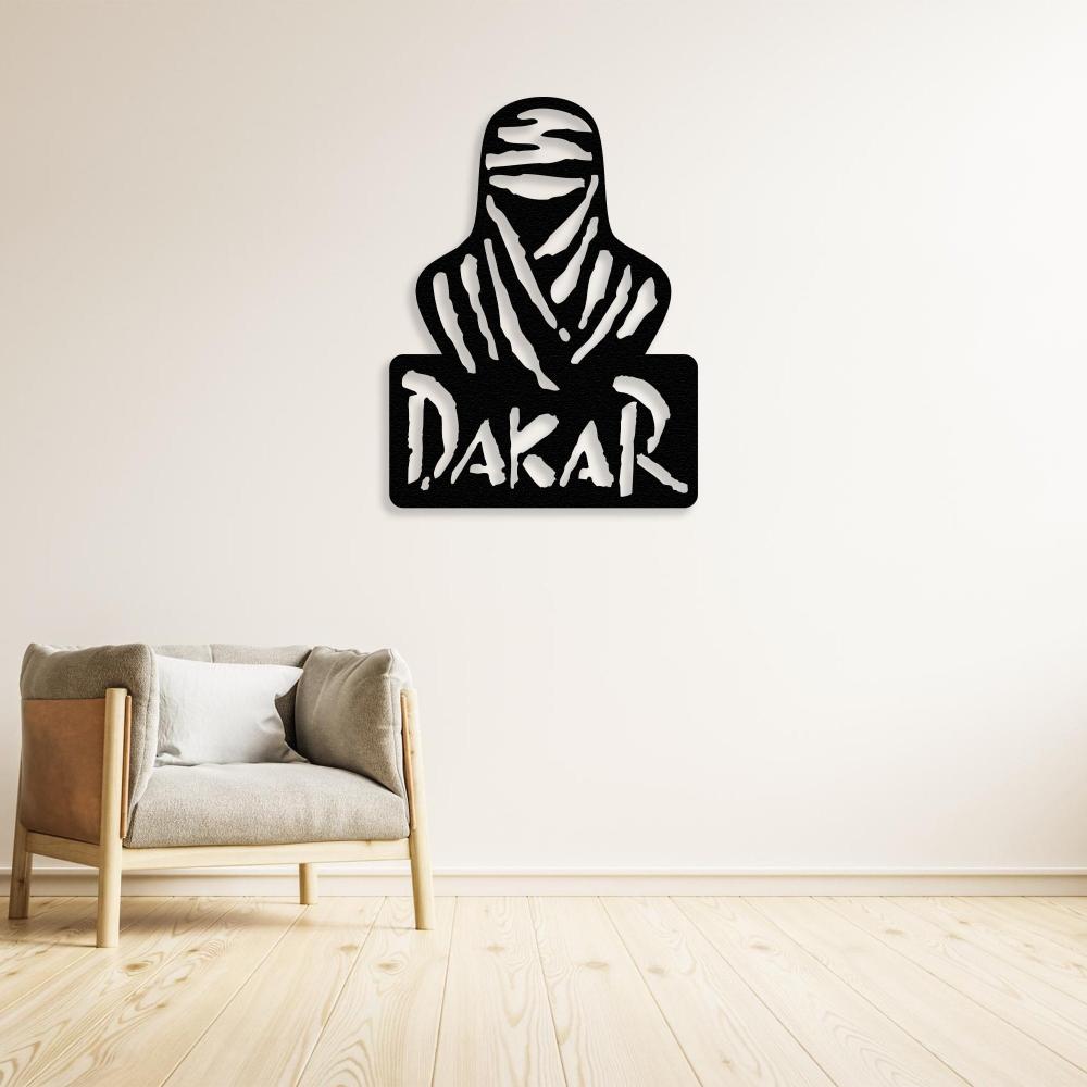 Black Dakar Rally Desert Metal Wall Art in a living room
