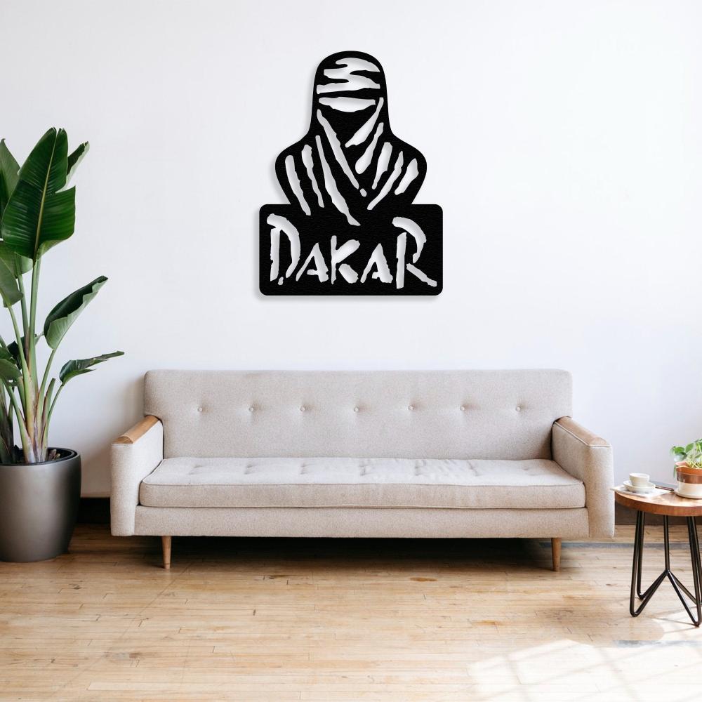 Black Dakar Rally Desert Metal Wall Art in a living room