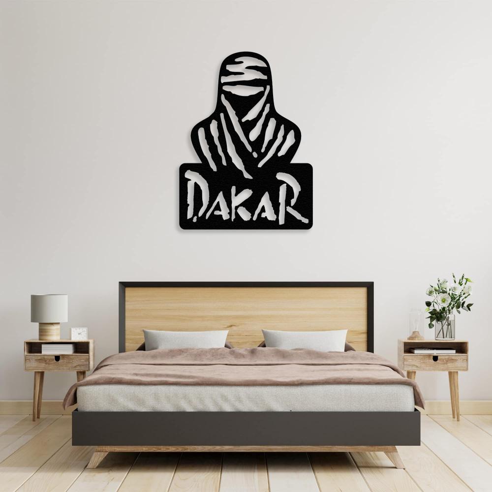 Black Dakar Rally Desert Metal Wall Art in a living room
