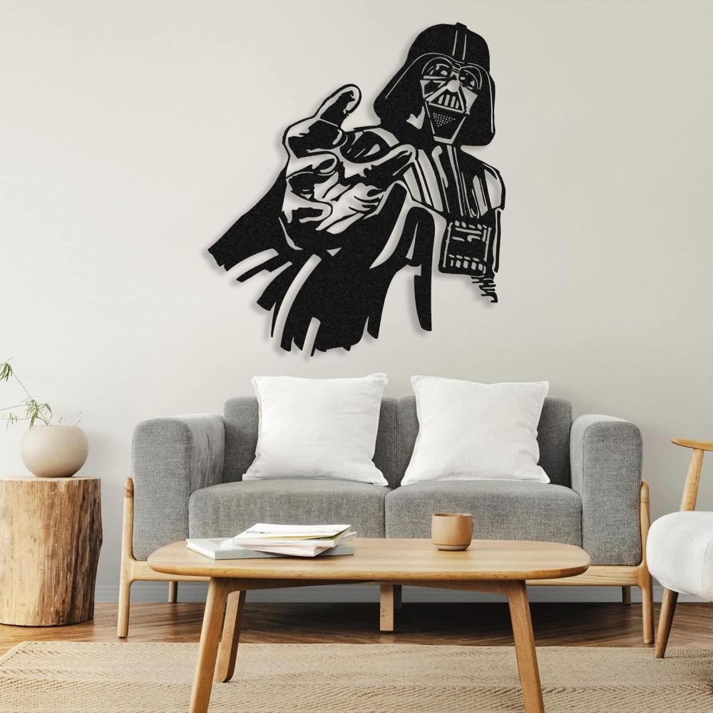 Black Darth Vader Metal Wall Art in a living room