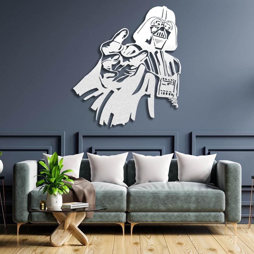 White Darth Vader Metal Wall Art in a living room