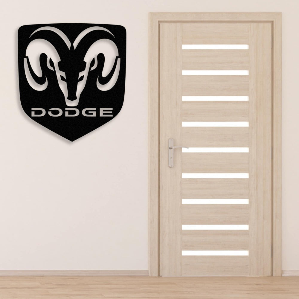 Dodge Car Logo Metal Wall Art in an entryway