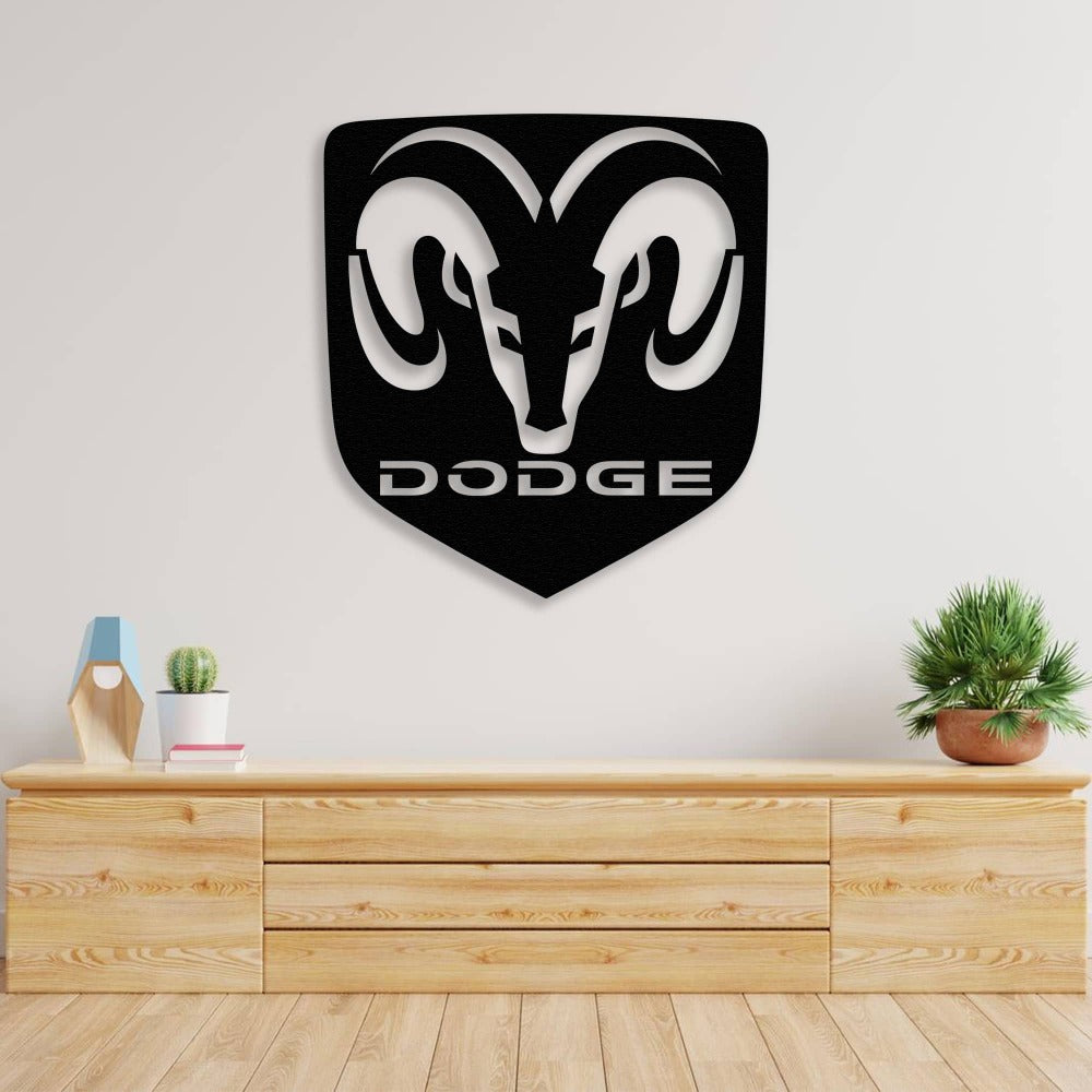 Dodge Metal Car Logo laser-cut metal wall art shown as the primary product image.