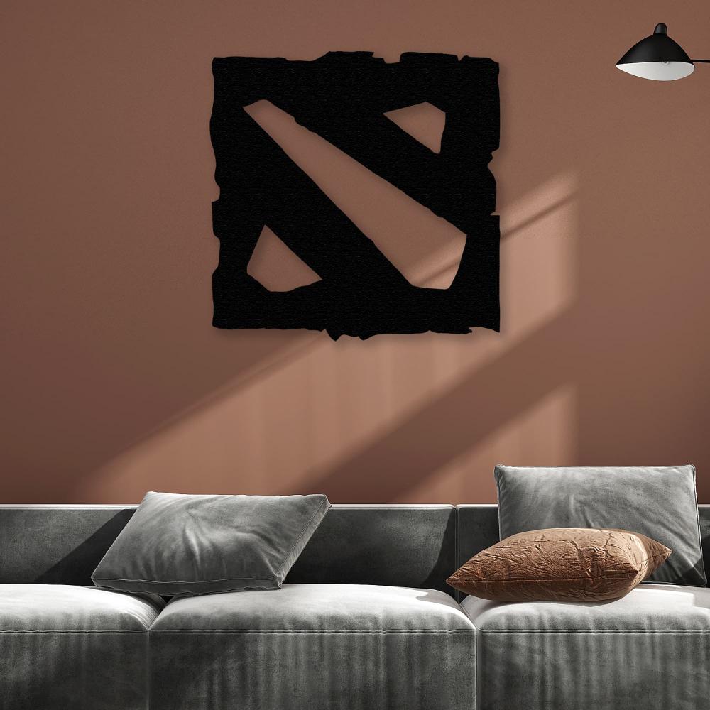 Black Dota Logo Metal Wall Art in a living room