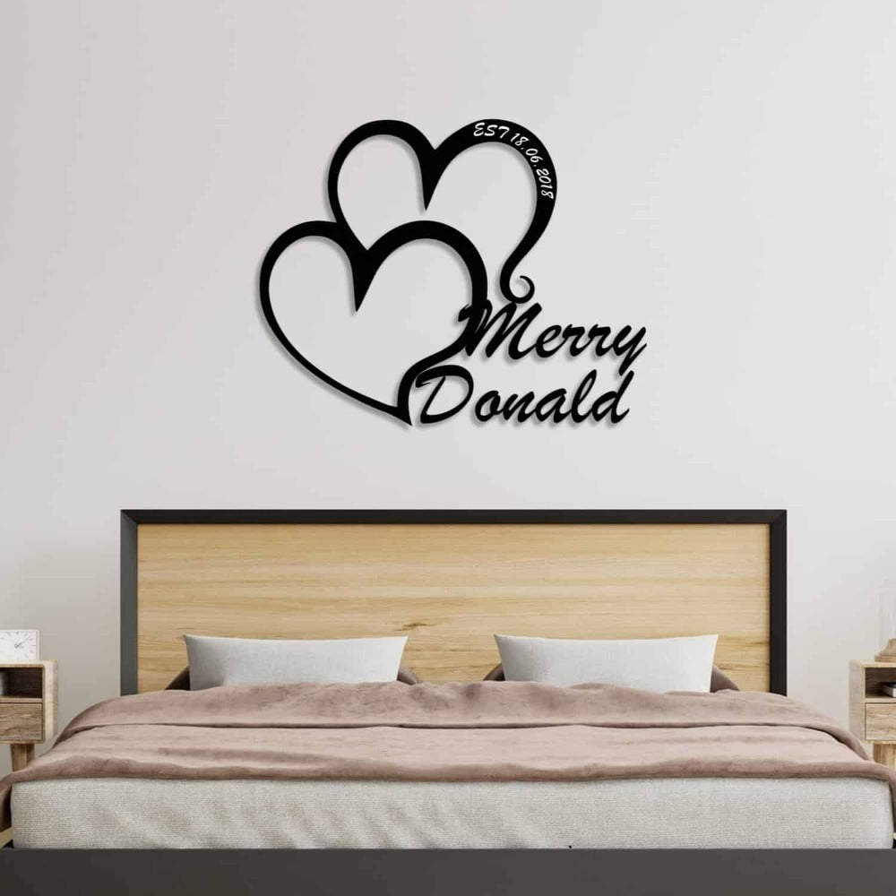 Personalized Double Heart Metal Wall Art with personalized text