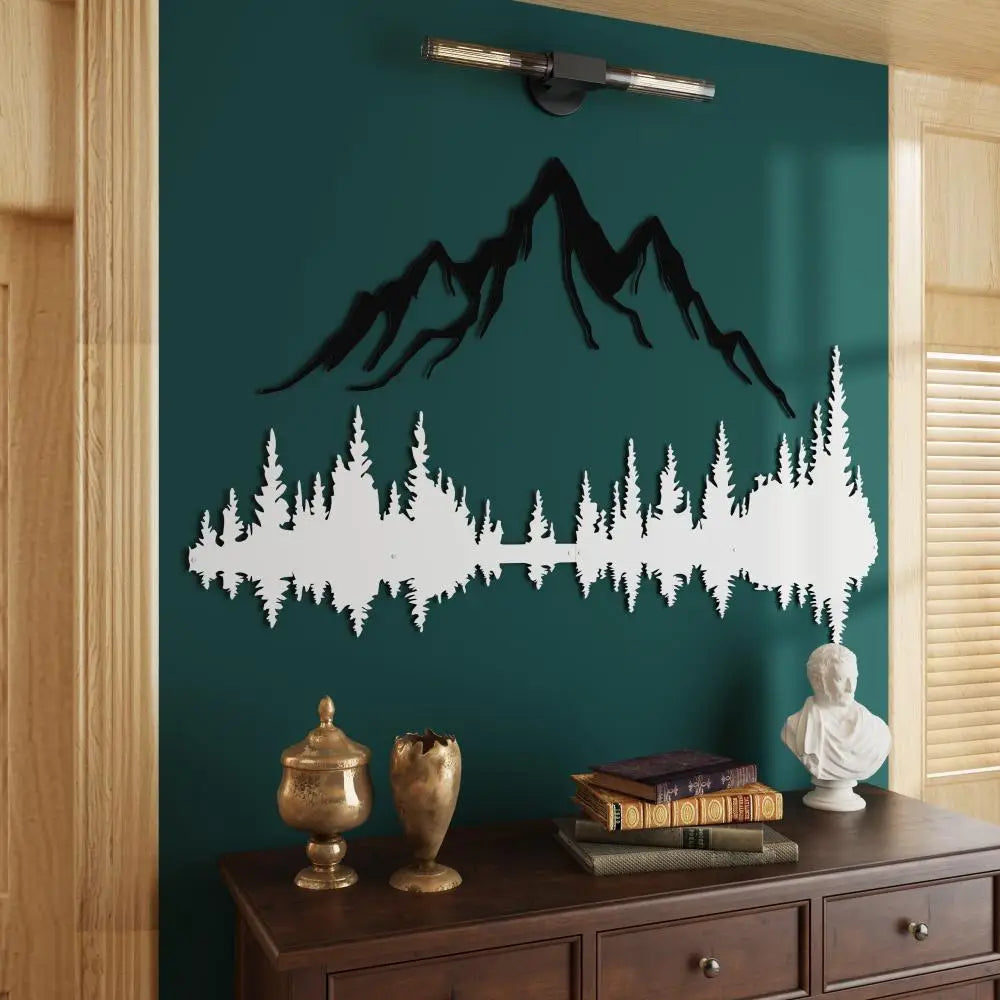White Mountain and Forest Metal Wall Art