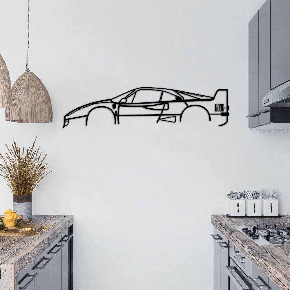 Ferrari F40 Car Silhouette Metal Wall Art in a kitchen