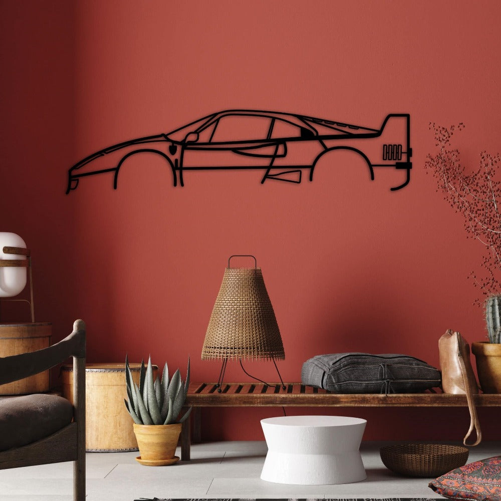Ferrari F40 Car Silhouette Metal Wall Art