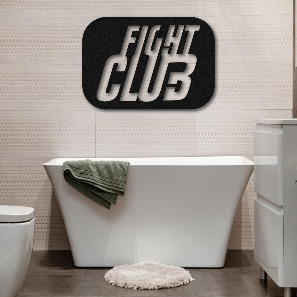 Black Fight Club Soap Logo Metal Wall Art in a bathroom