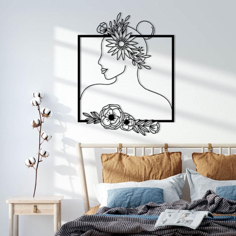 Close-up of Floral Woman Silhouette Metal Wall Art details