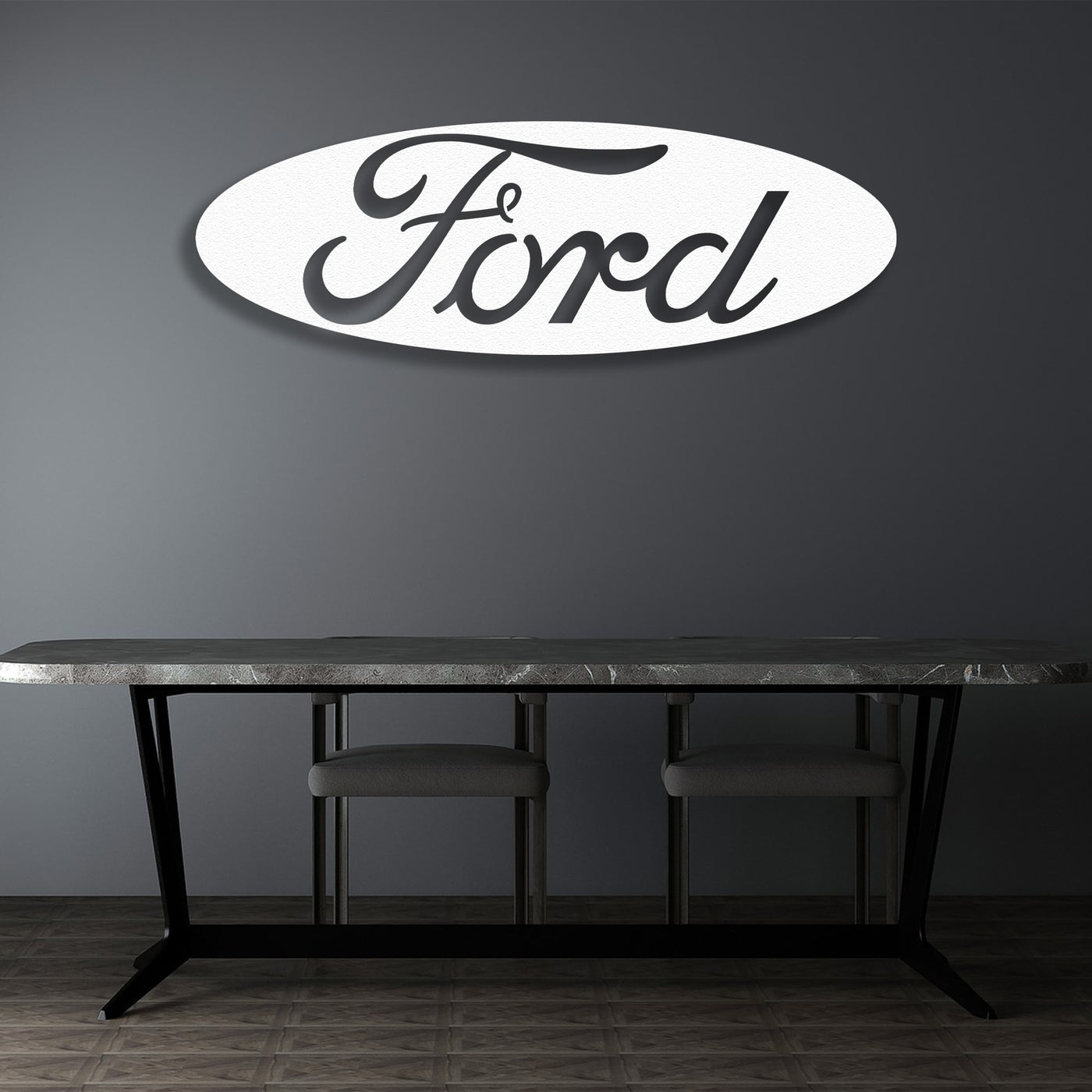 White Ford Logo Metal Wall Art