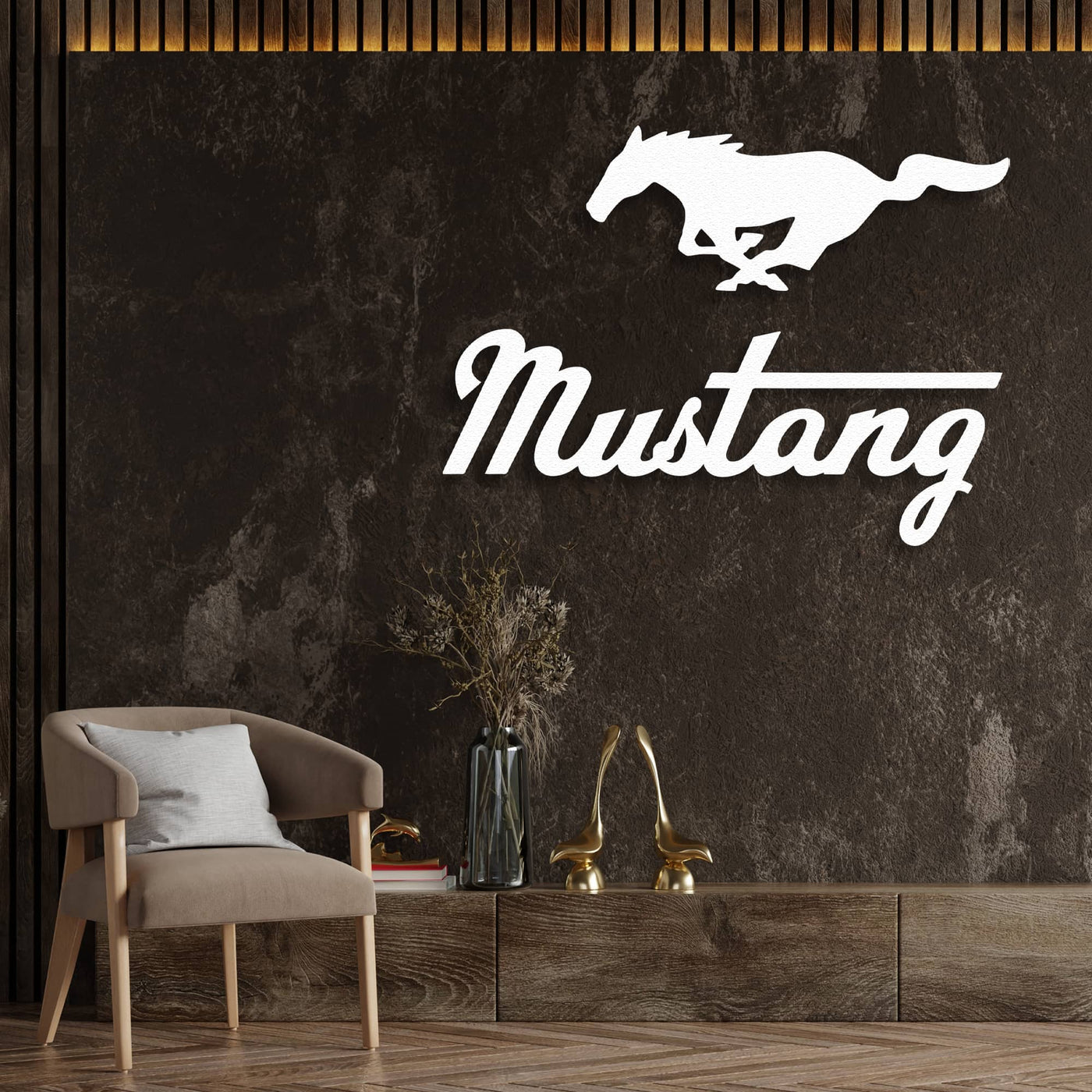 White Ford Mustang Metal Wall Art