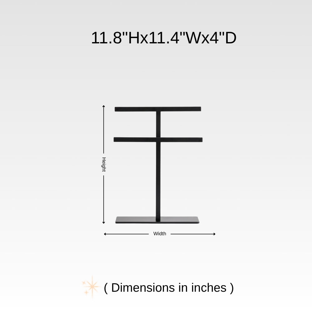 Dimension chart for freestanding countertop towel holder showing 11.8 inch height, 11.4 inch width, and 4 inch depth.. This diagram is labelled in inches; centimetre values are shown beside the image.