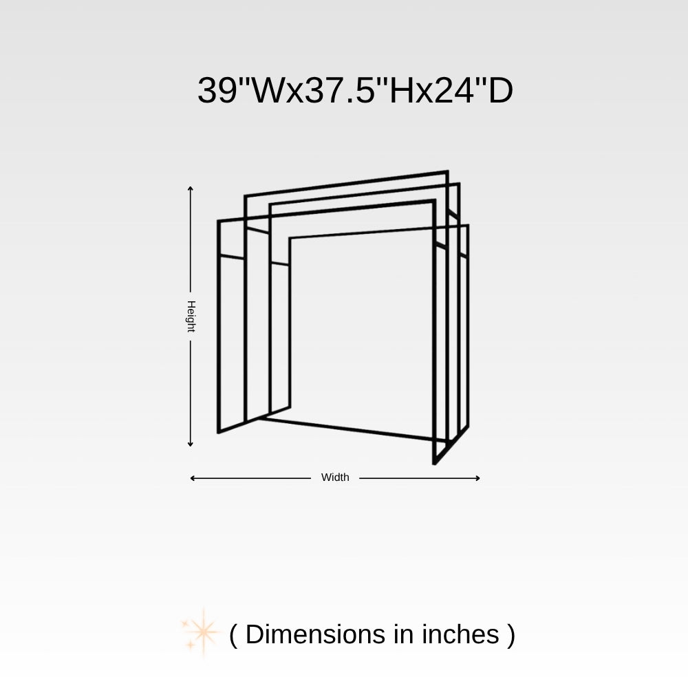 Dimension chart for freestanding outdoor pool towel rack showing 39 inch width, 37.5 inch height, and 24 inch depth.