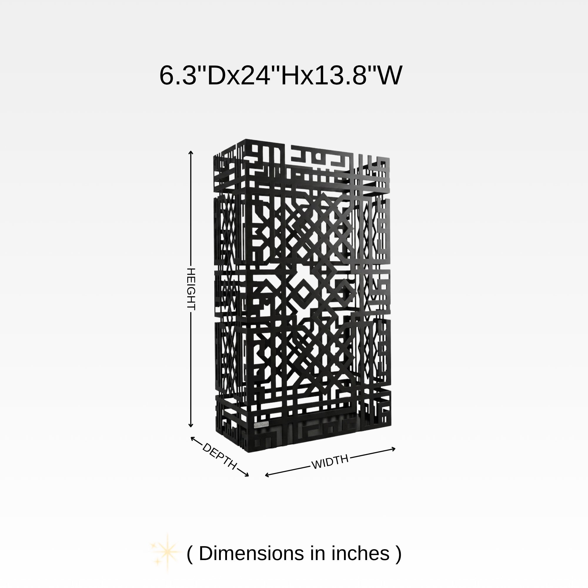 Geometric lattice metal umbrella stand dimensions chart - 6.3in depth x 24in height x 13.8in width
