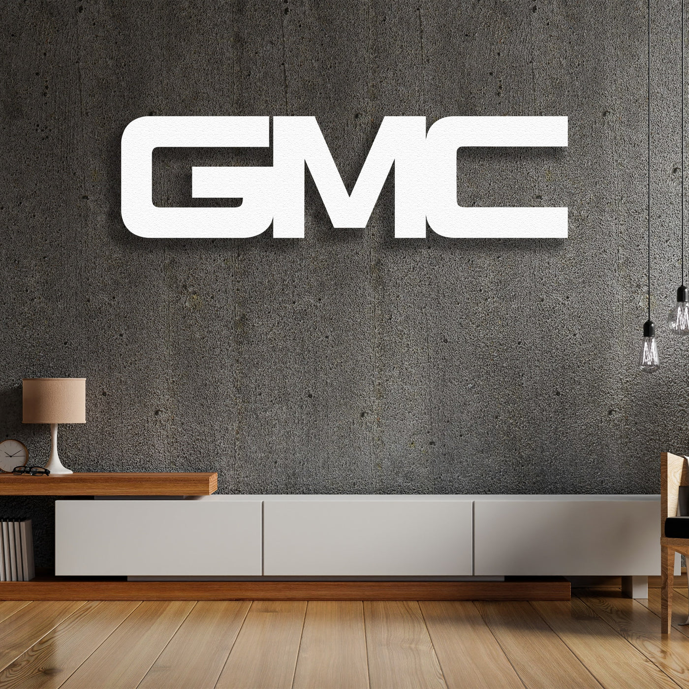White GMC Garage Sign Metal Wall Art