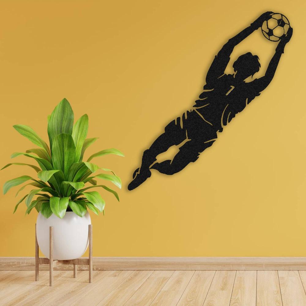 Black Goalkeeper Jumping Metal Wall Art