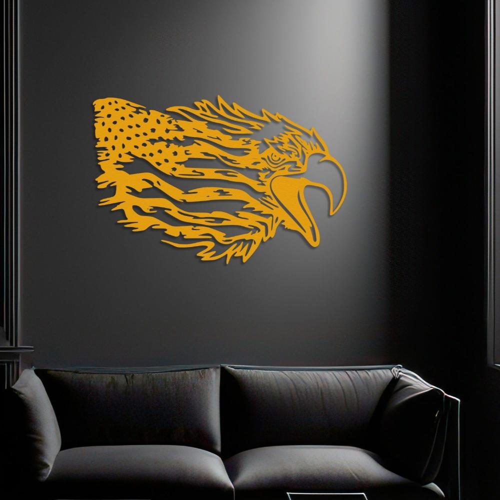 Gold American Bald Eagle US Flag Metal Wall Art in an office