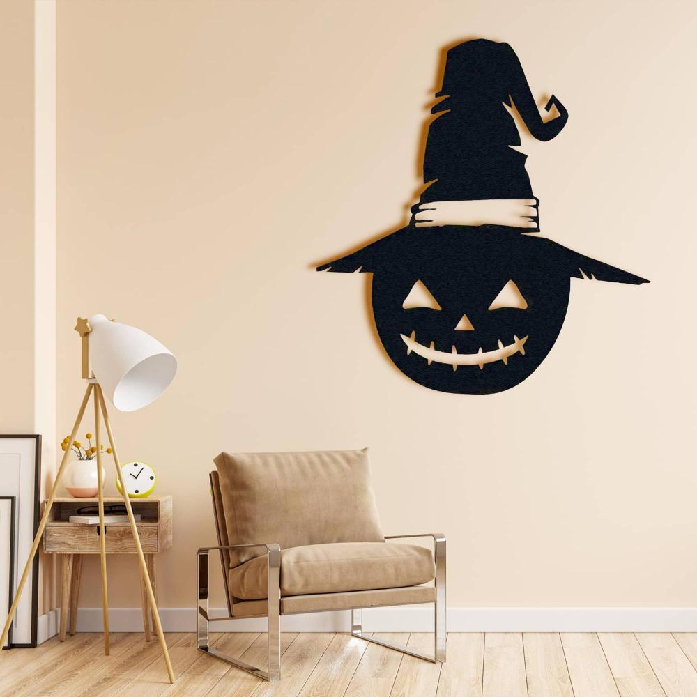Halloween Jack-o-Lantern Metal Wall Art in a living room