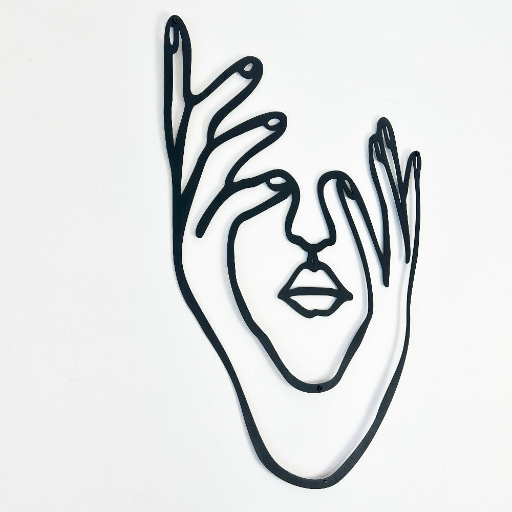 Hands and Face Woman Metal Wall Art