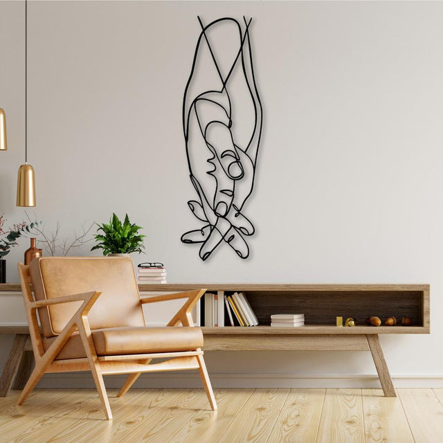 Couple Hands Line Art Metal Wall Art – Powder-Coated Line Art Style Office Single-Piece Decor