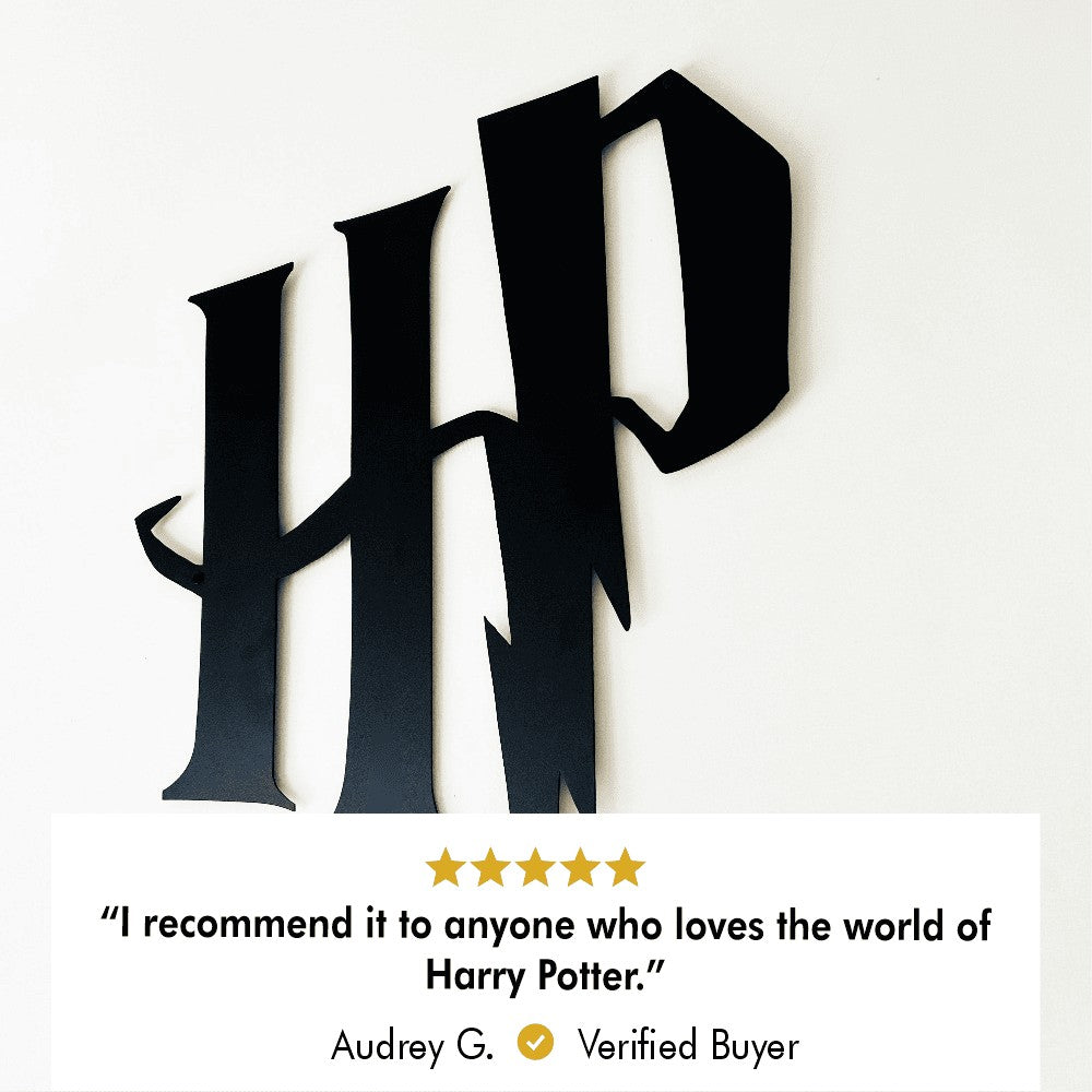 A black metal wall art featuring the iconic Harry Potter lightning bolt symbol, displayed against a clean wall.