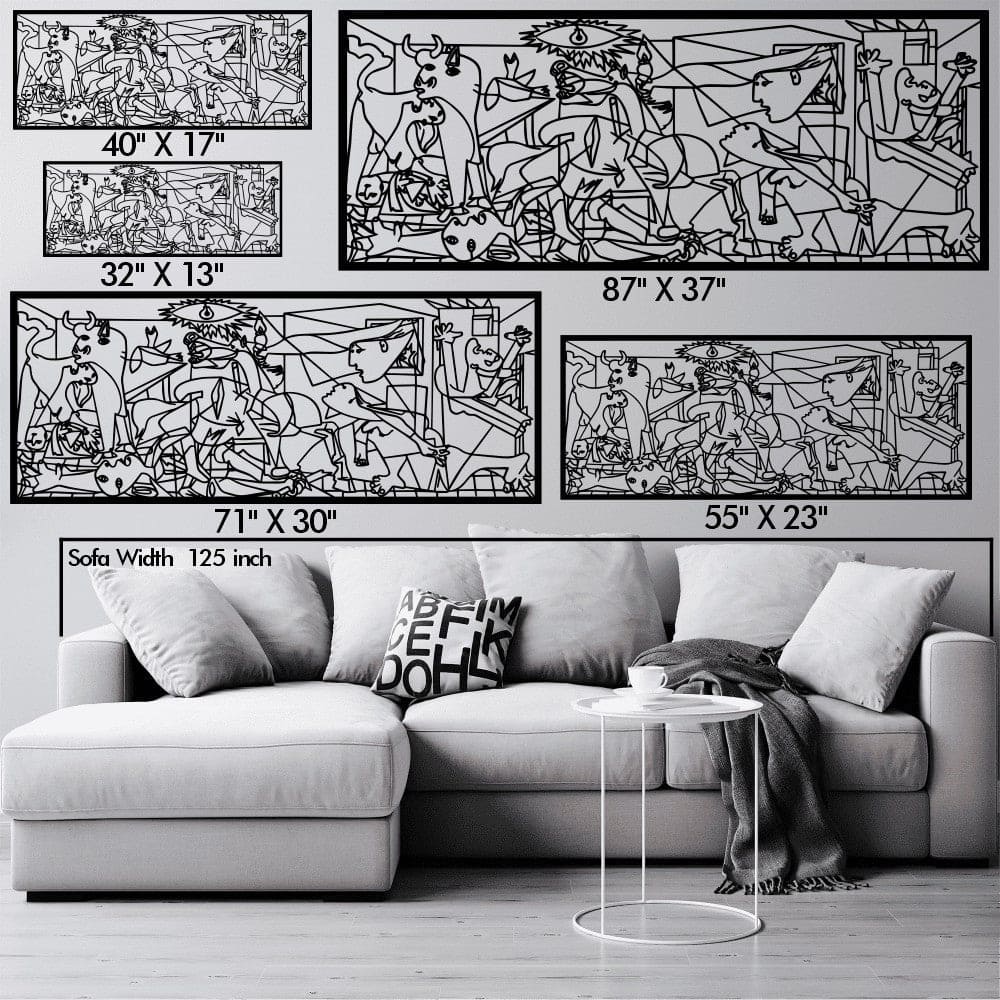 Size chart for Picasso Guernica Metal Wall Art variants