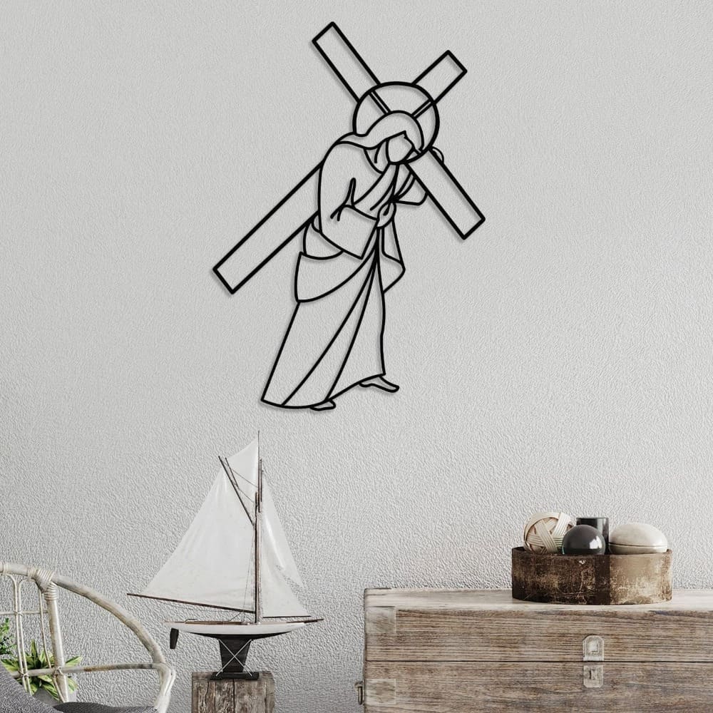 Black Jesus Carrying Cross Metal Wall Art