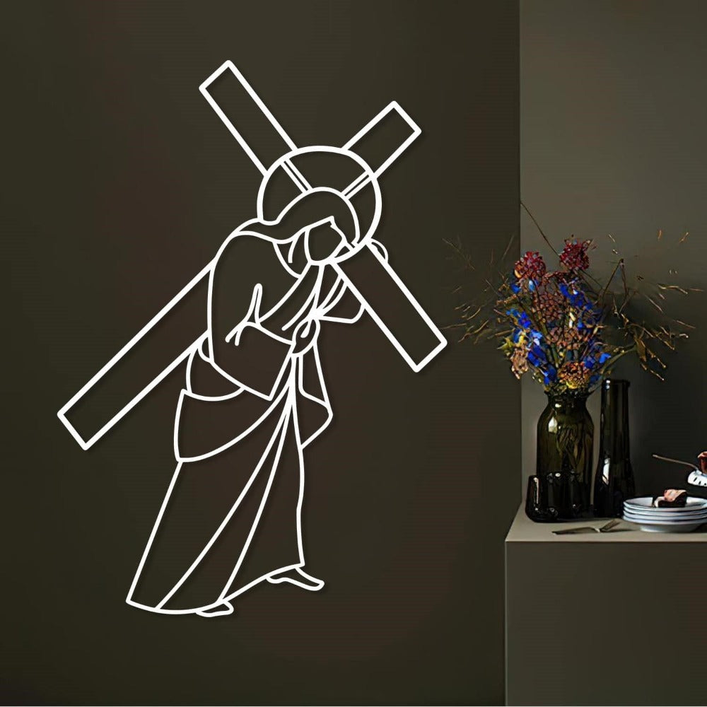 White Jesus Carrying Cross Metal Wall Art