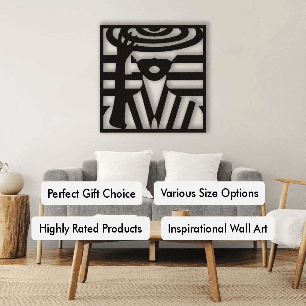 Geometric Lady with Hat Metal Wall Art in a living room