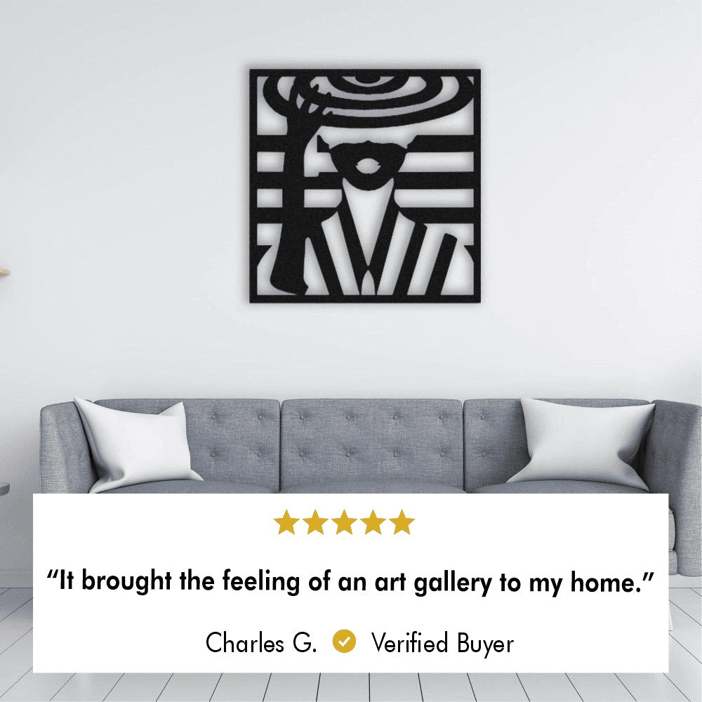 Customer photo of Geometric Lady with Hat Metal Wall Art in a living room