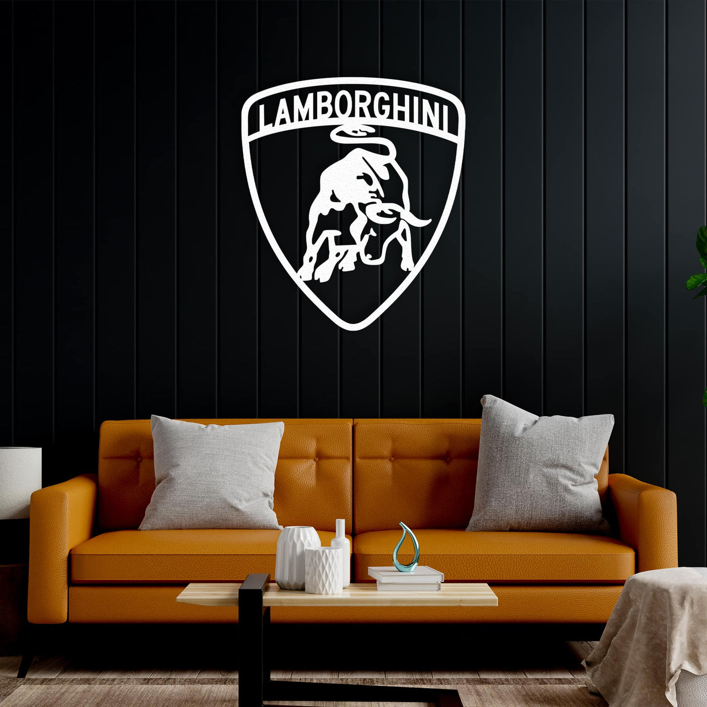 White Lamborghini Bull Emblem Metal Wall Art