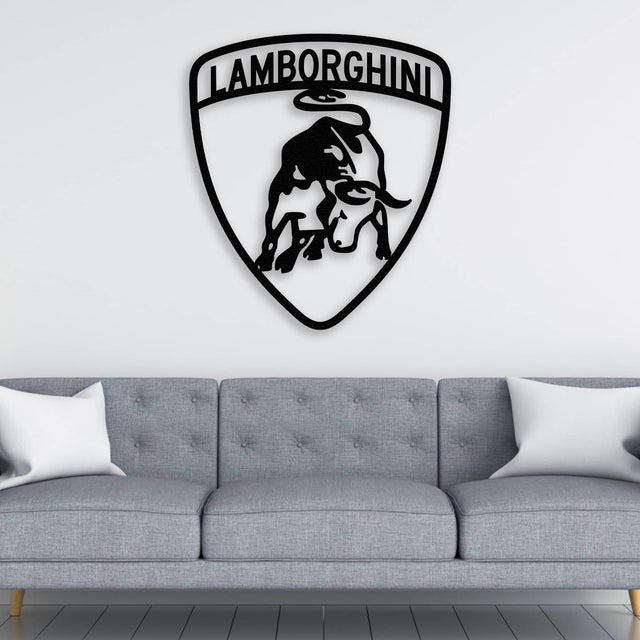 Lamborghini Bull Emblem Metal Wall Art – Powder-Coated Garage Single-Piece Decor