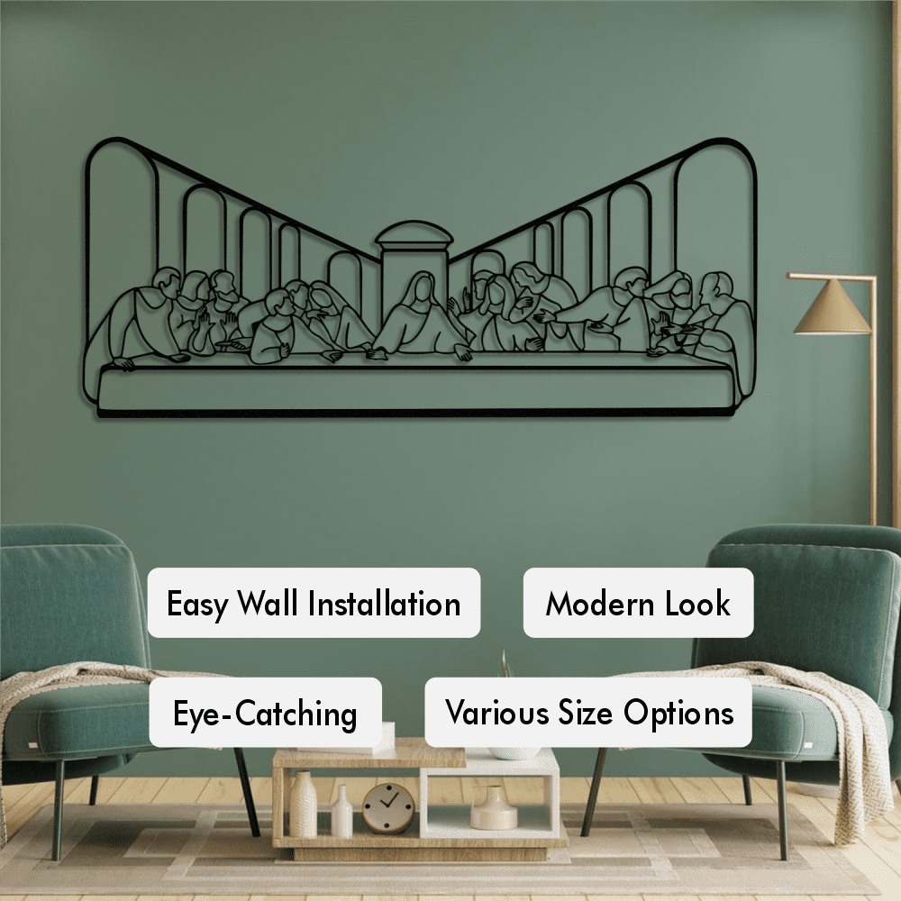 Black Last Supper Metal Wall Art in a living room