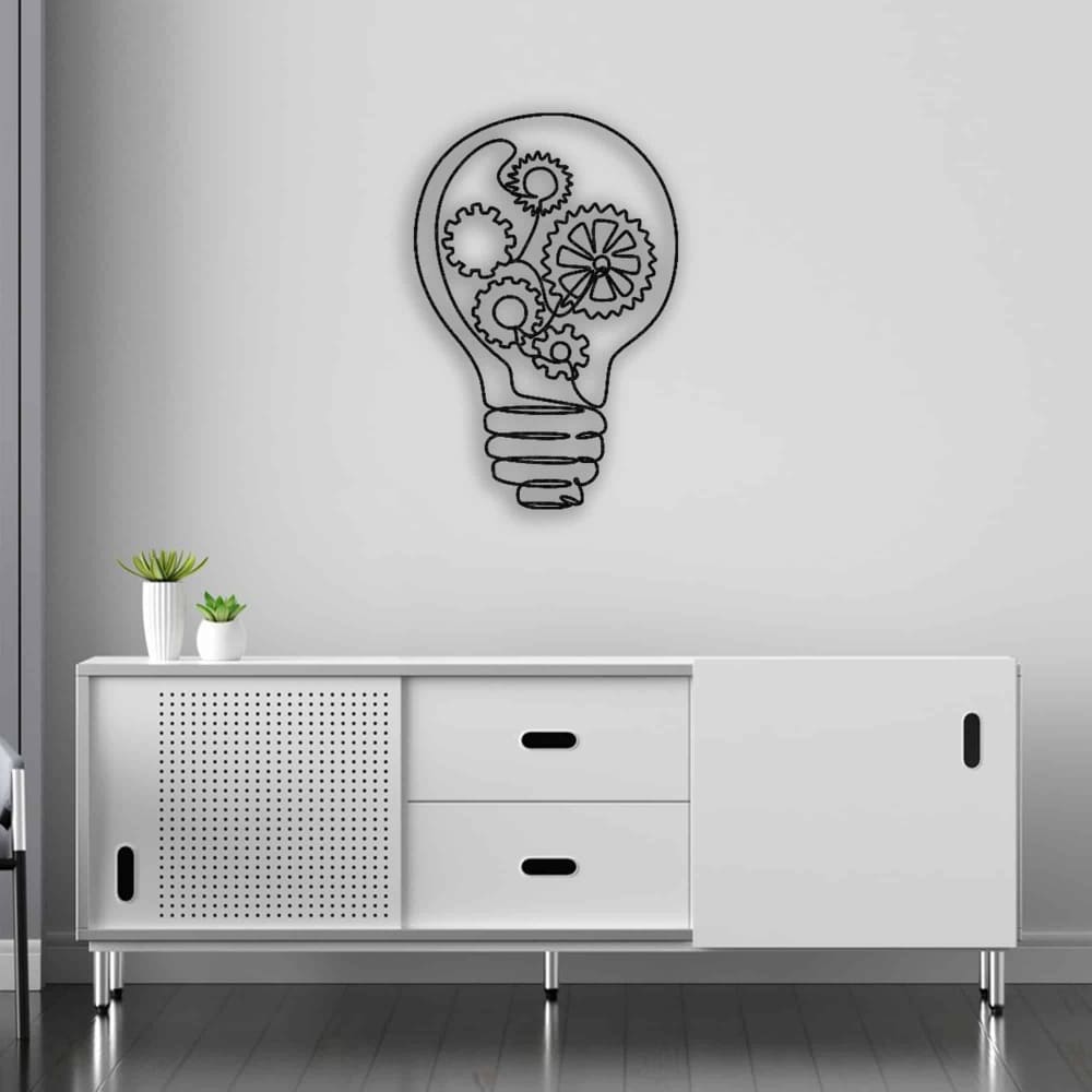 Light Bulb with Gears Metal Wall Art