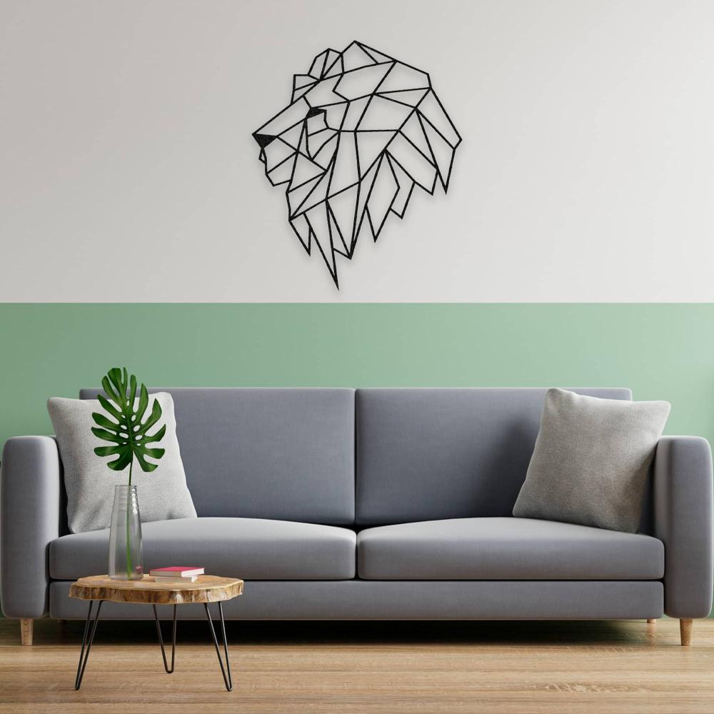 Geometric Lion Head Metal Wall Art in a living room