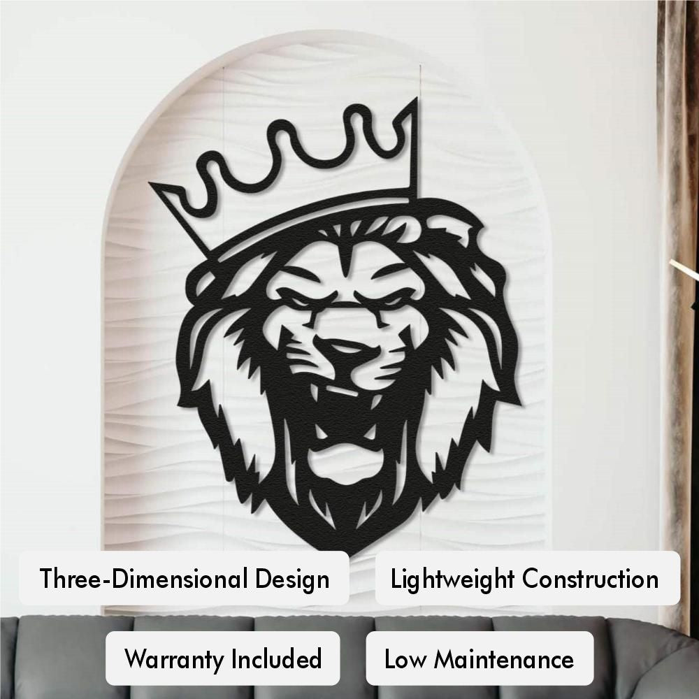 Crowned Lion Head Metal Wall Art