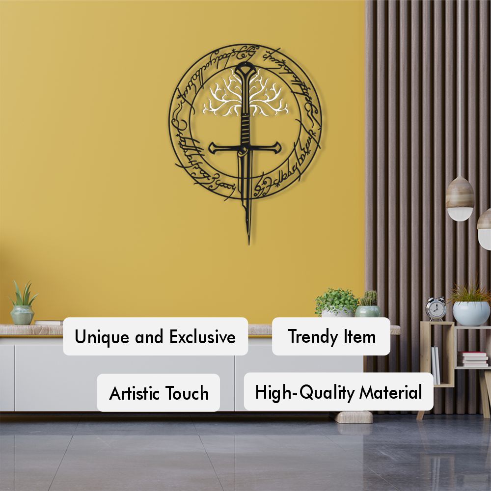 Lord of the Rings inspired metal sword wall hanging.