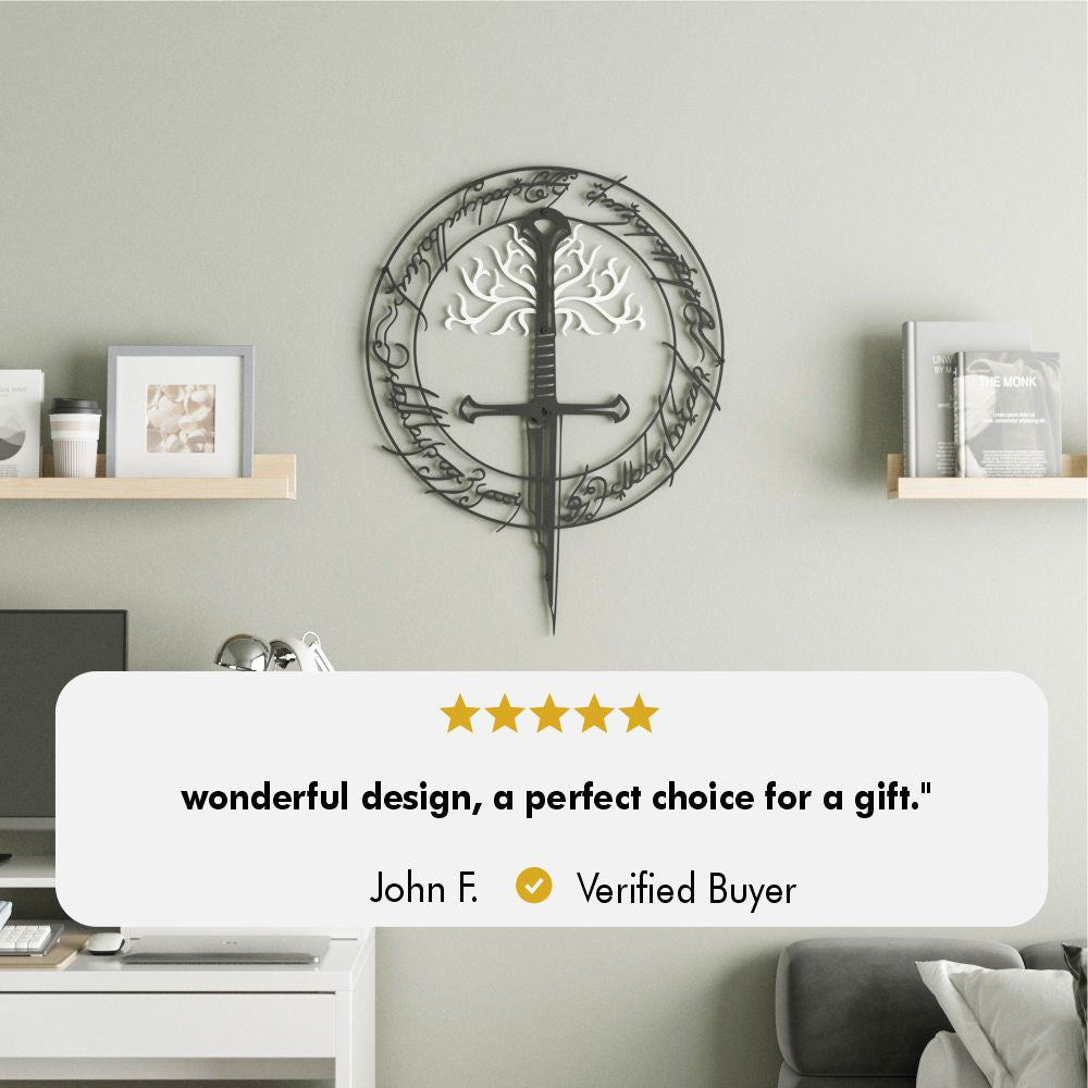 LOTR Narsil Sword and White Tree Metal Wall Art