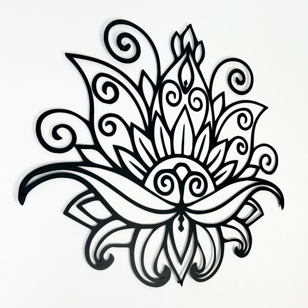 Close-up of Mandala Lotus Metal Wall Art details