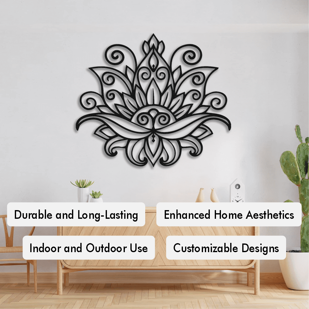 White Mandala Lotus Metal Wall Art