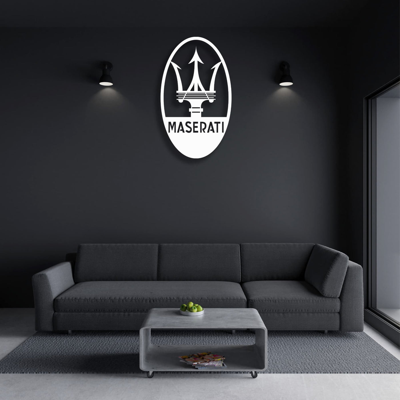 White Maserati Trident Logo Metal Wall Art