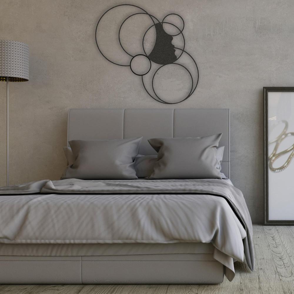 Black Girl and Circles Geometric Metal Wall Art in a bedroom