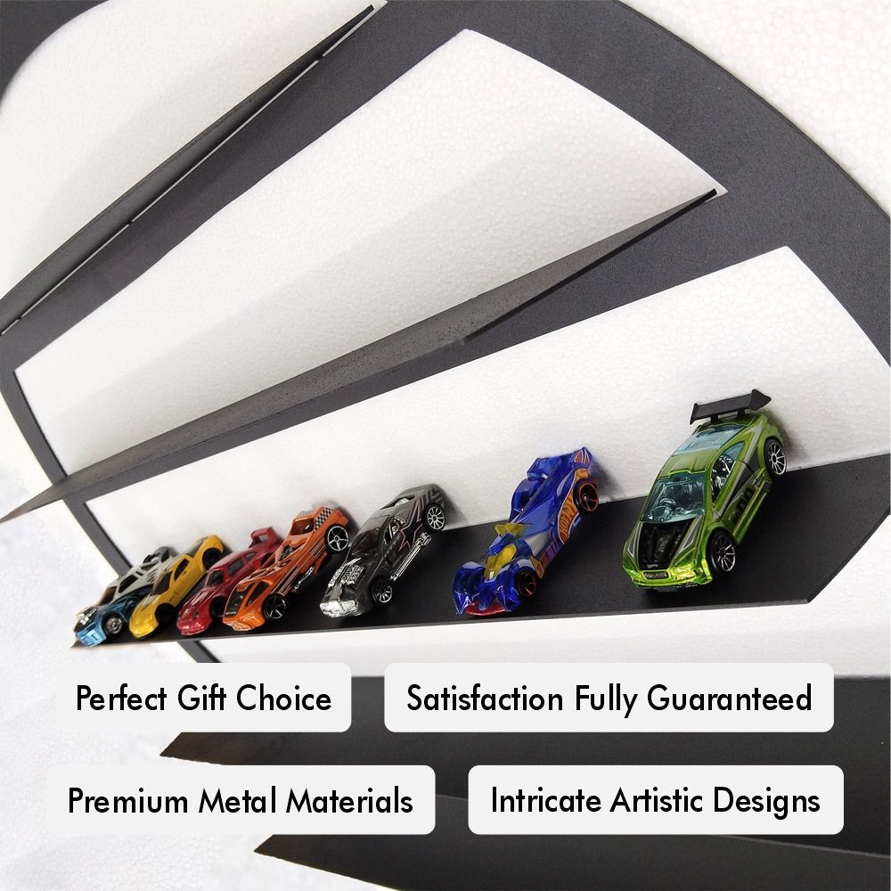 Round metal wall-mounted shelf for organizing and showcasing 1/64 scale model cars.